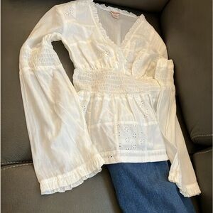 VINTAGE Guess white eyelet boho shirt with bell sleeves NWT